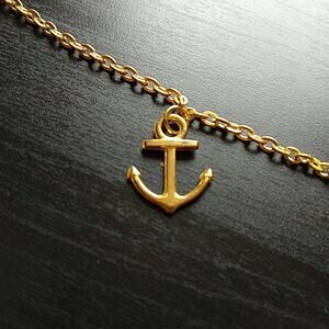 Anklet, Gold Anchor 11" new old stock fashion costume jewelry gold tone metal